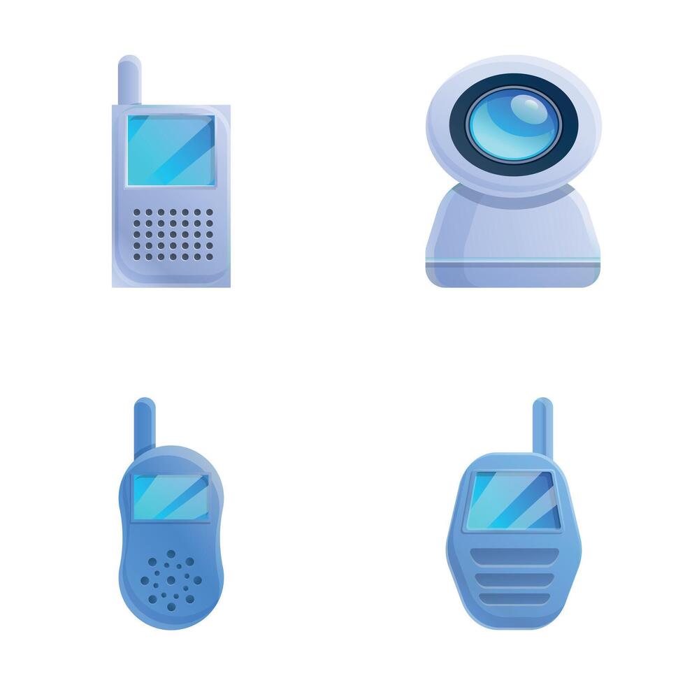 Newborn radio icons set cartoon vector. Electronic baby monitor vector