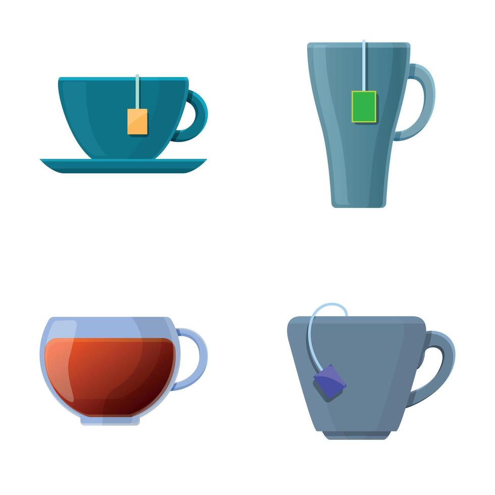 Tea icons set cartoon vector. Different type of cup with tea drink vector