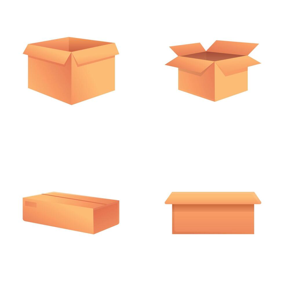 Cardboard box icons set cartoon vector. Various cardboard gift box vector