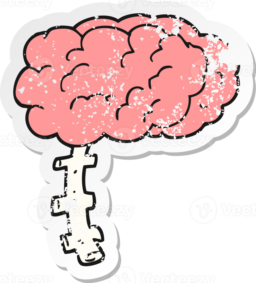 retro distressed sticker of a cartoon brain png