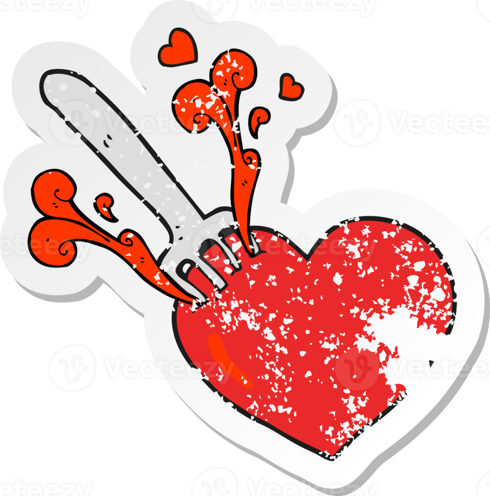retro distressed sticker of a cartoon fork in heart png