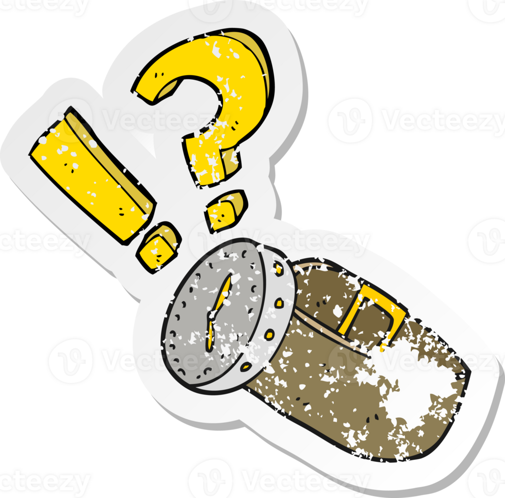 retro distressed sticker of a cartoon wrist watch png