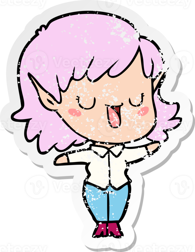 distressed sticker of a cartoon elf girl png