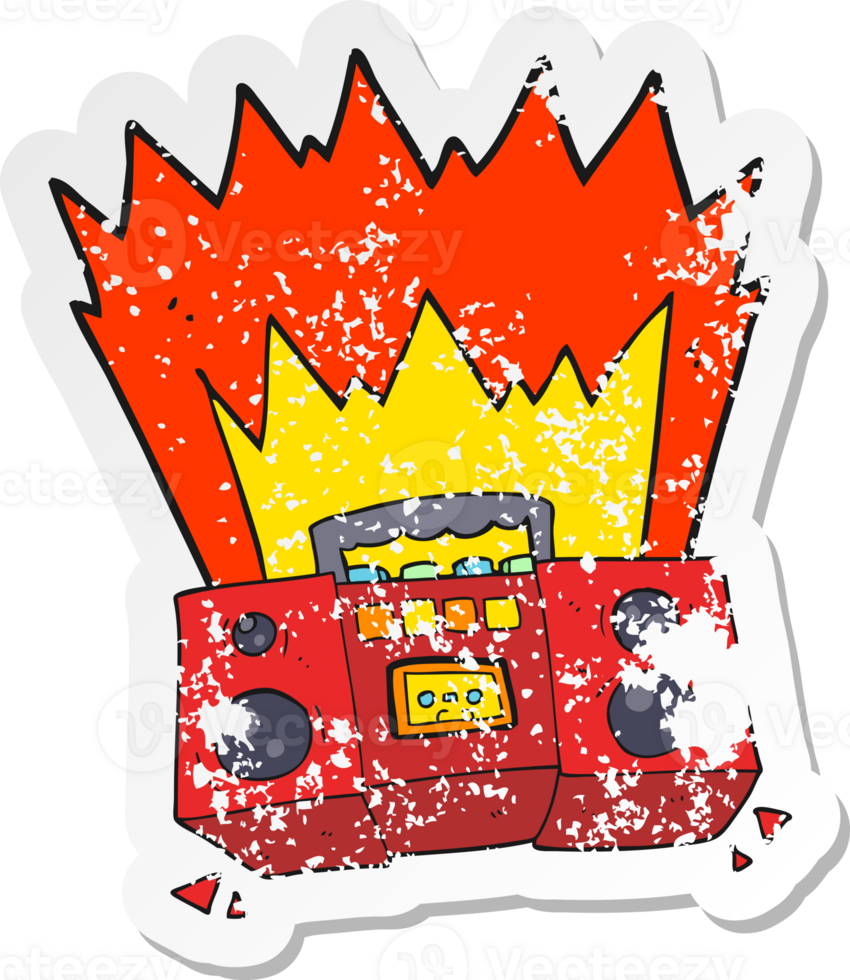 retro distressed sticker of a cartoon boom box png