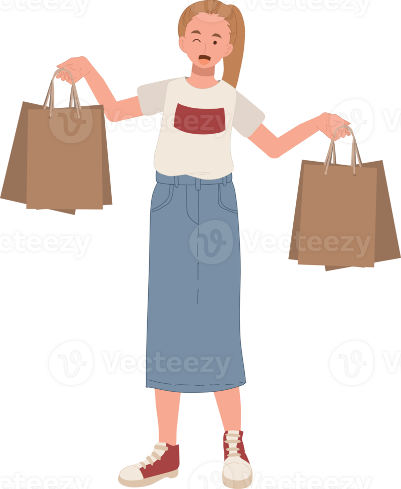 compras concepto. mujer es compras. el niña con el compras bolsas. png