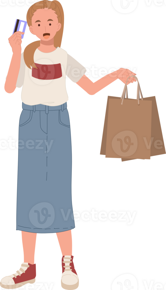 compras concepto. mujer es compras. el niña con el compras bolsas. png