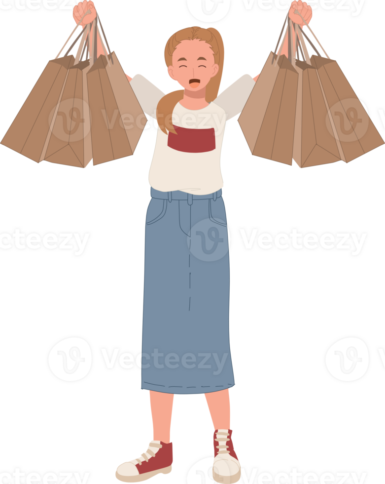 compras conceito. mulher é compras. a menina com a compras bolsas. png