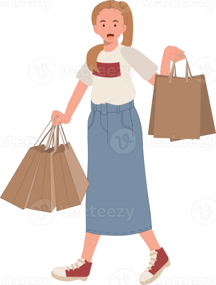 boodschappen doen concept. vrouw is winkelen. de meisje met de boodschappen doen Tassen. png