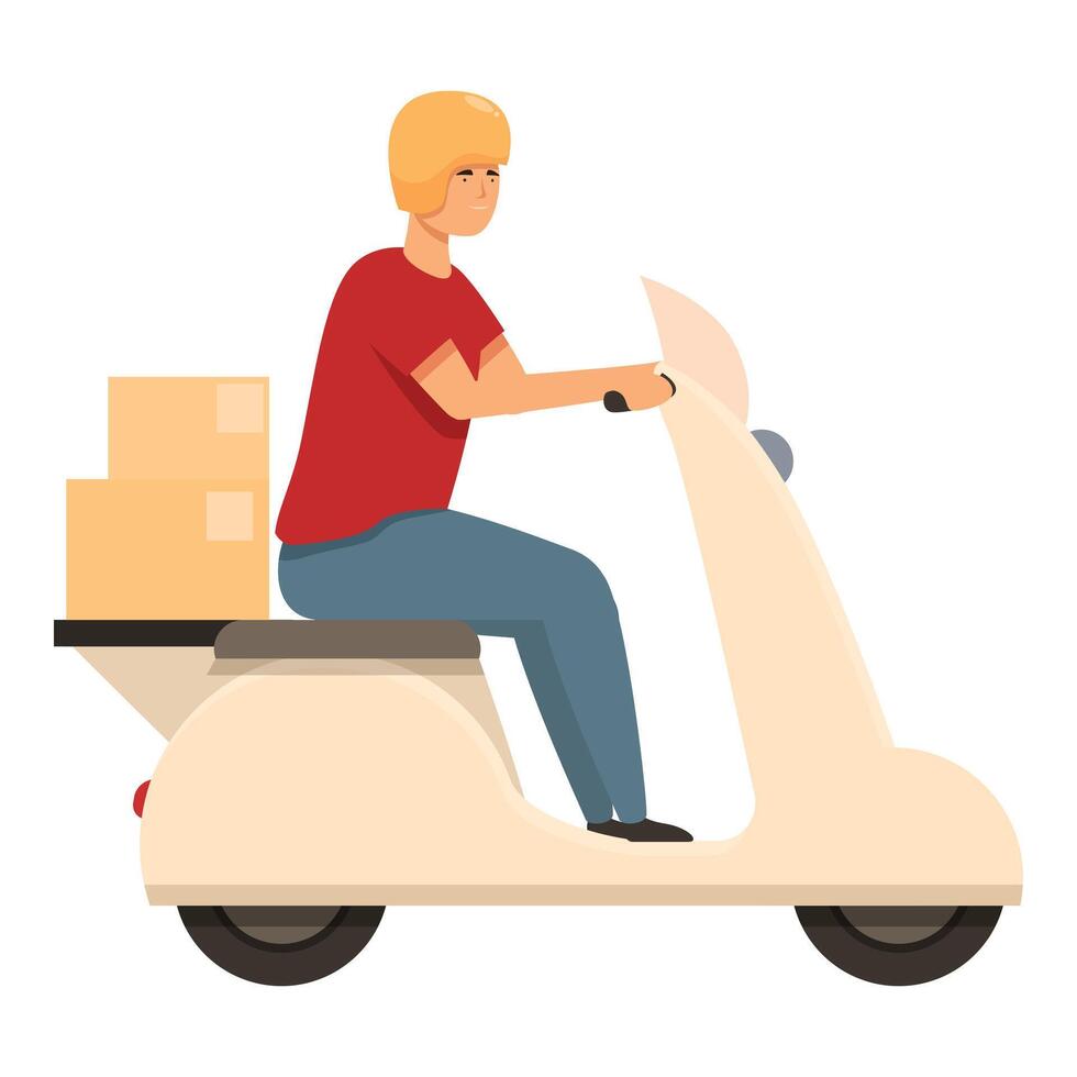 Scooter parcel delivery icon cartoon vector. Worker postman vector