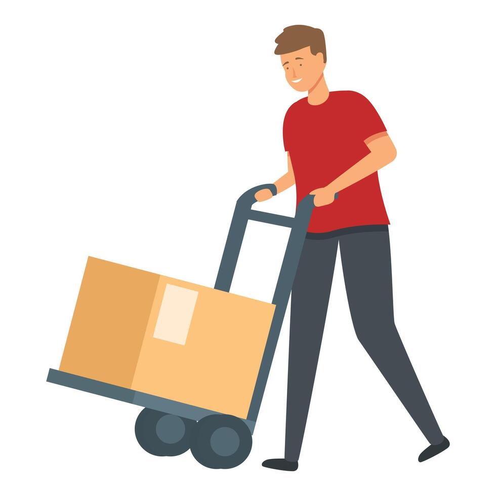 Take parcel cart icon cartoon vector. Office mailman vector