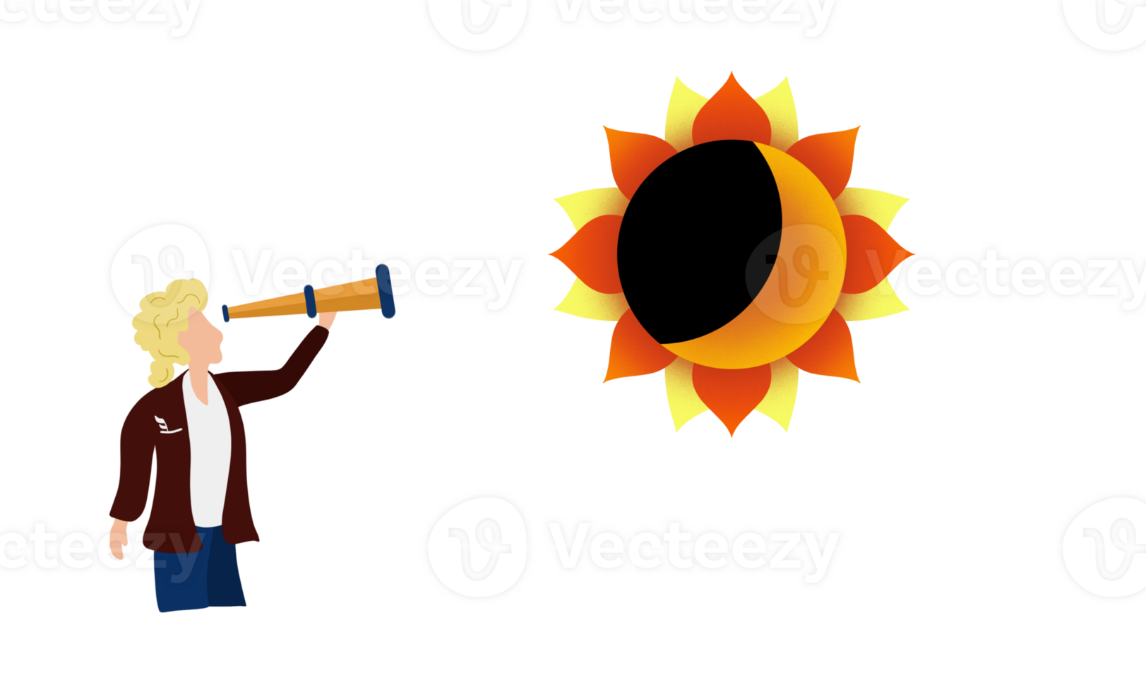 Solar eclipse, Scientific Solar Eclipse Animation, Moon Crossing The Bright, Scientists watch the solar eclipse, Cartoon Character Style, Suitable for school Educational Content, scientific experiment png