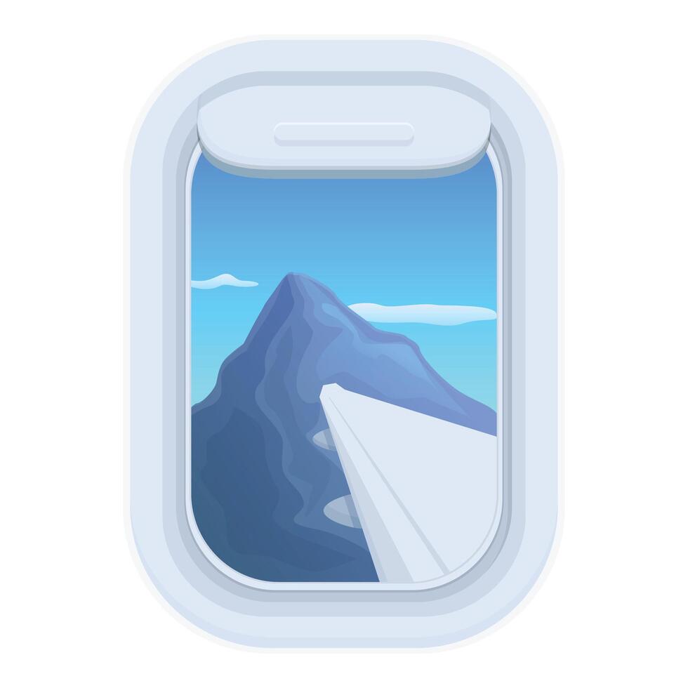 Mountains airplane view icon cartoon vector. Jet vacation vector