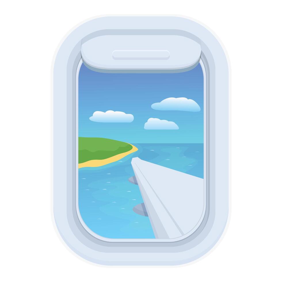 Seating window view icon cartoon vector. Travel sky vector