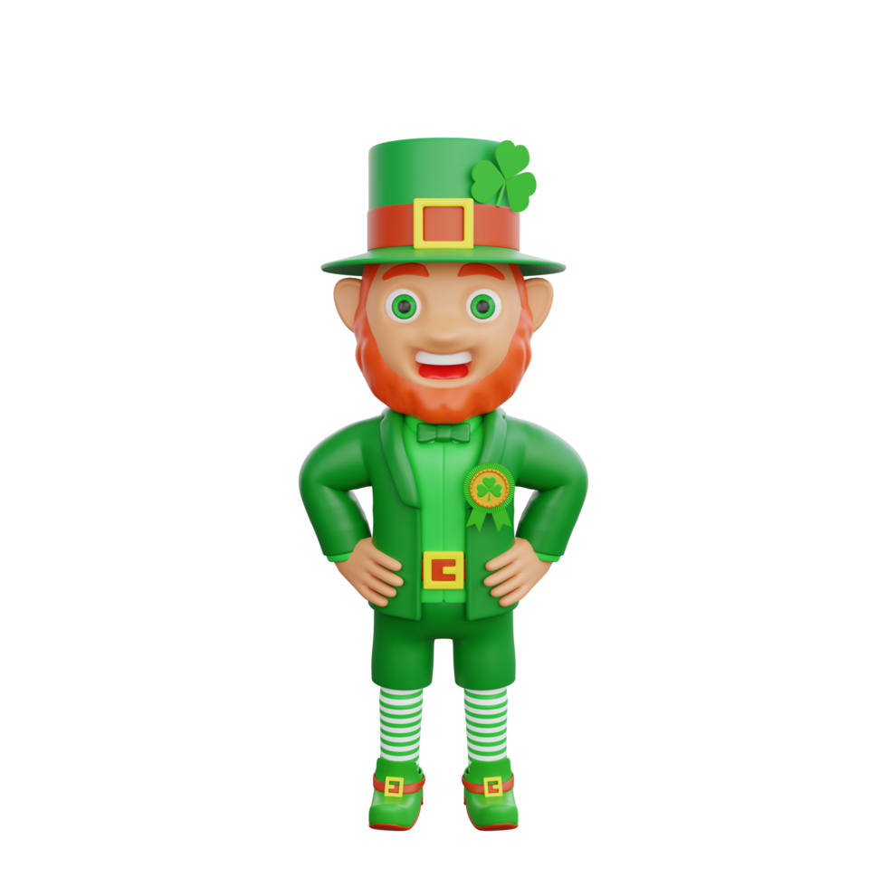 3D illustration of St. Patrick's Day character leprechaun proudly displaying a badge png