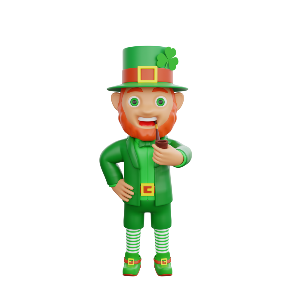 3D illustration of St. Patrick's Day character leprechaun holding a pipe png