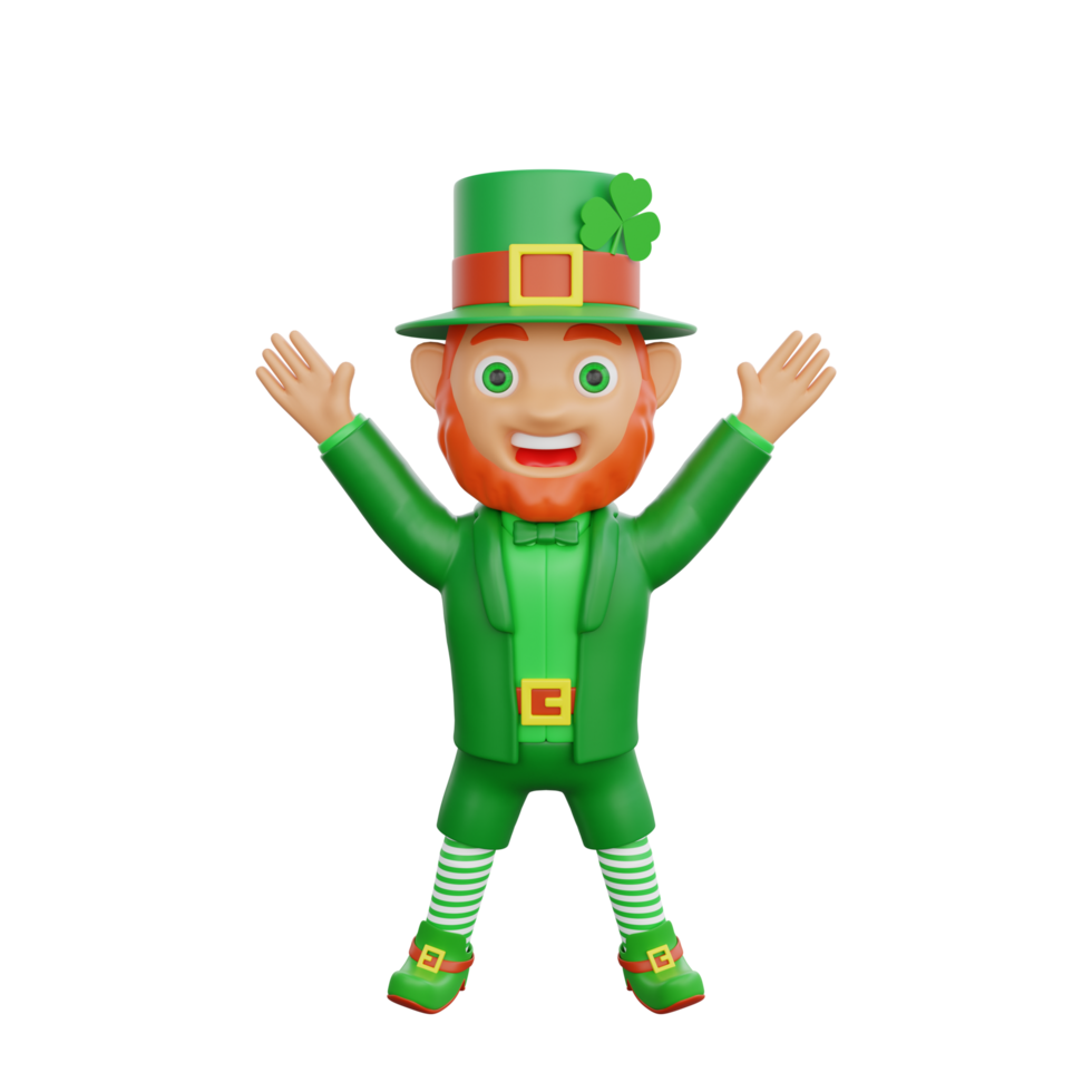 3D illustration of St. Patrick's Day character leprechaun leaping joyfully png