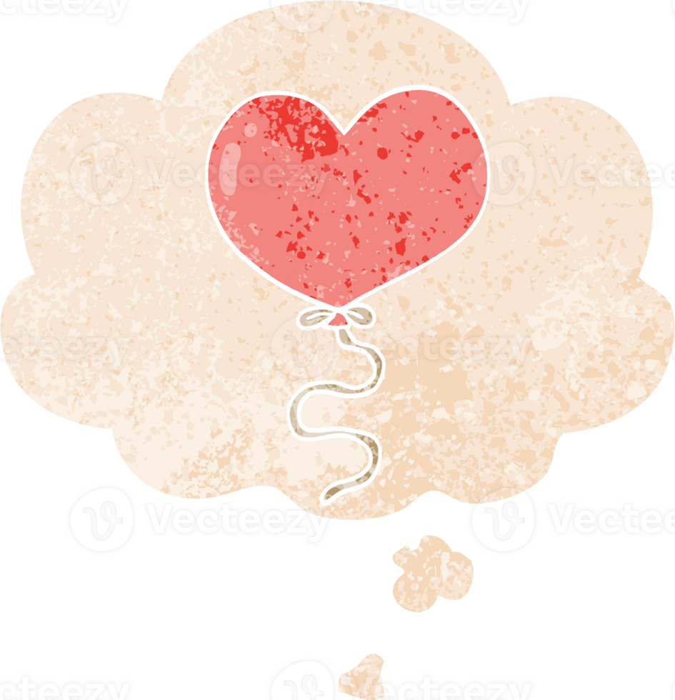 cartoon love heart balloon and thought bubble in retro textured style png