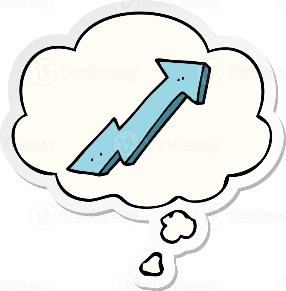 cartoon positive growth arrow and thought bubble as a printed sticker png