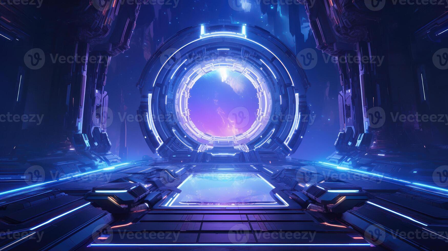 AI generated Futuristic Sci-Fi Portal in Neon Blue photo