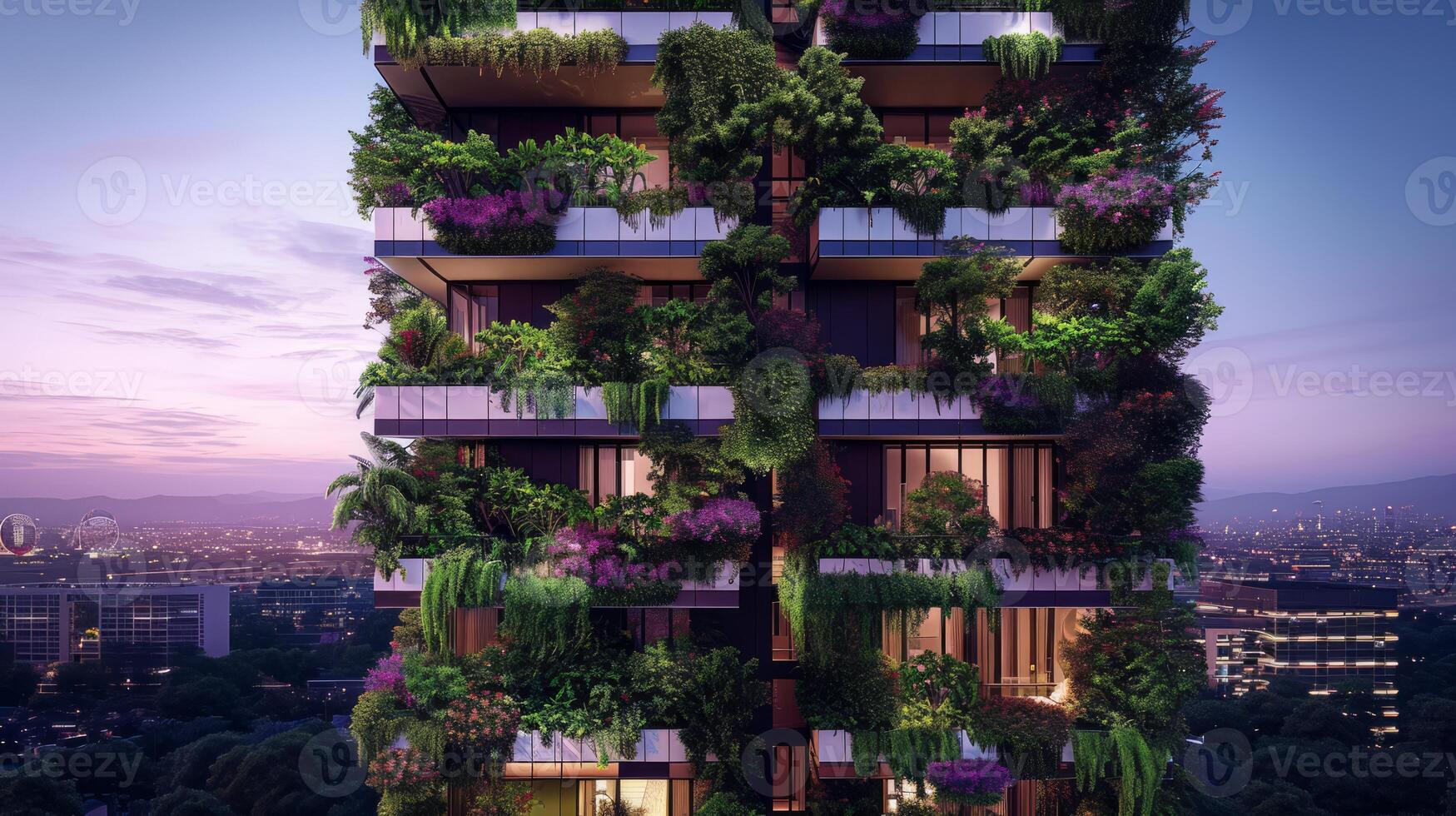 AI generated Eco-Friendly Vertical Garden on Urban Building Exterior photo