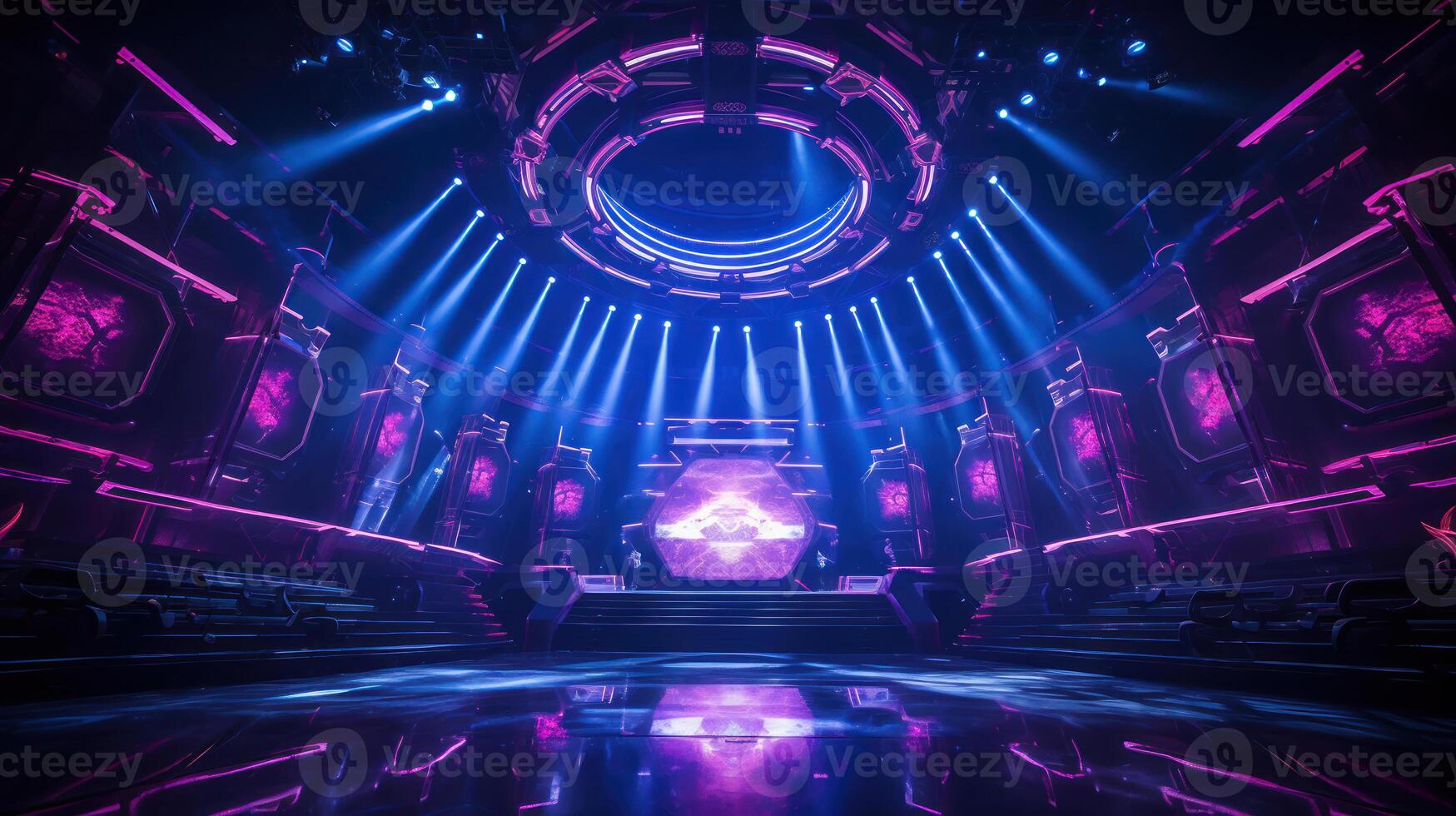 AI generated Futuristic Esports Gaming Arena with Vibrant Neon Lights photo