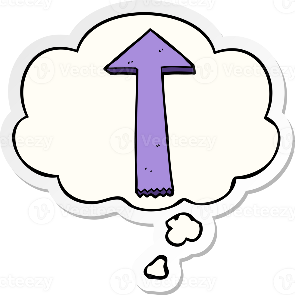 cartoon pointing arrow and thought bubble as a printed sticker png