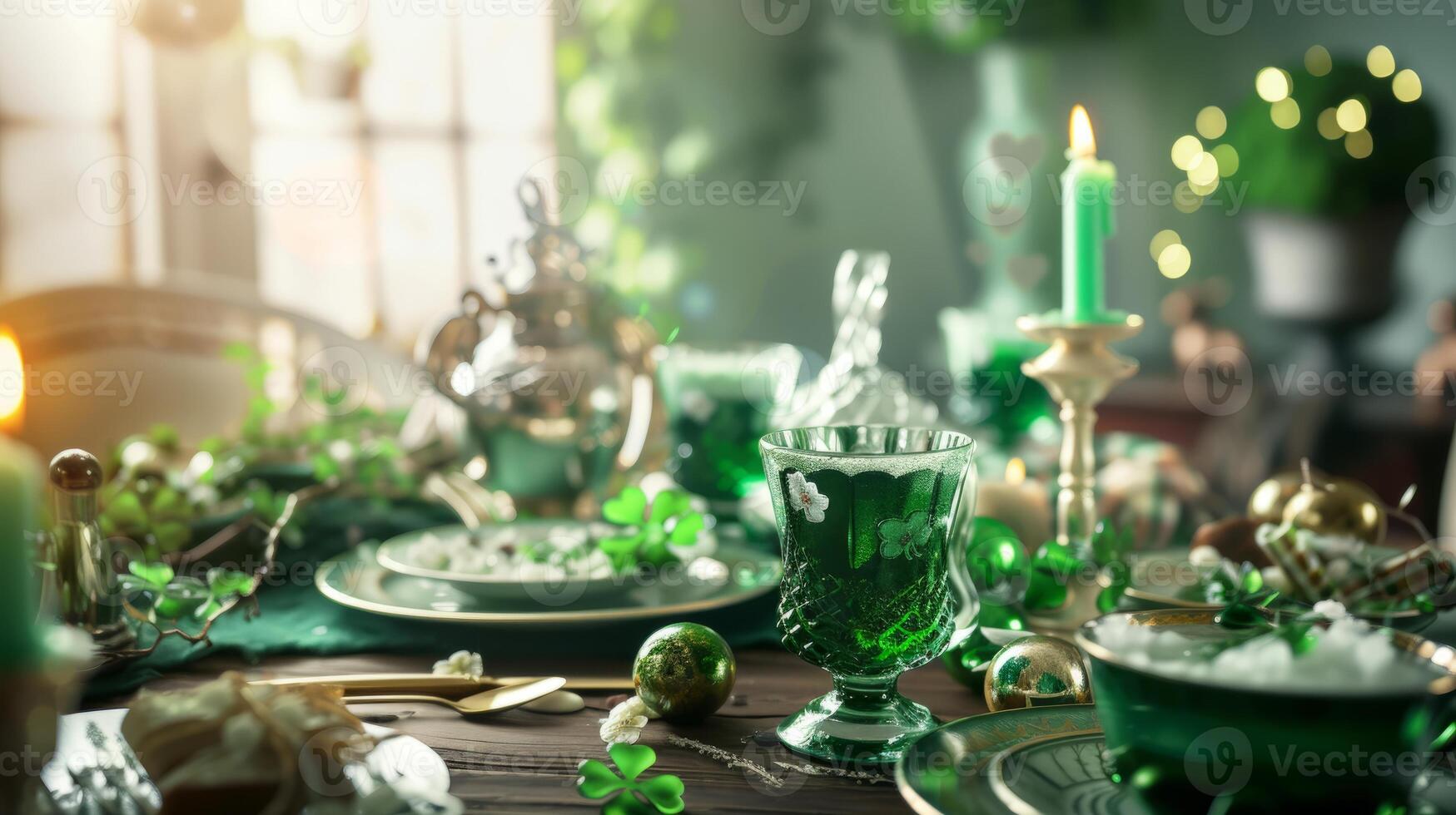 AI generated Table set for St. Patrick's Day celebration photo
