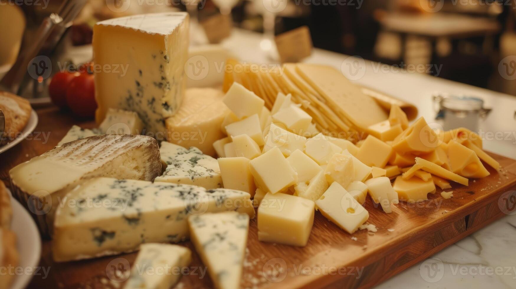 AI generated Various cheese on board photo