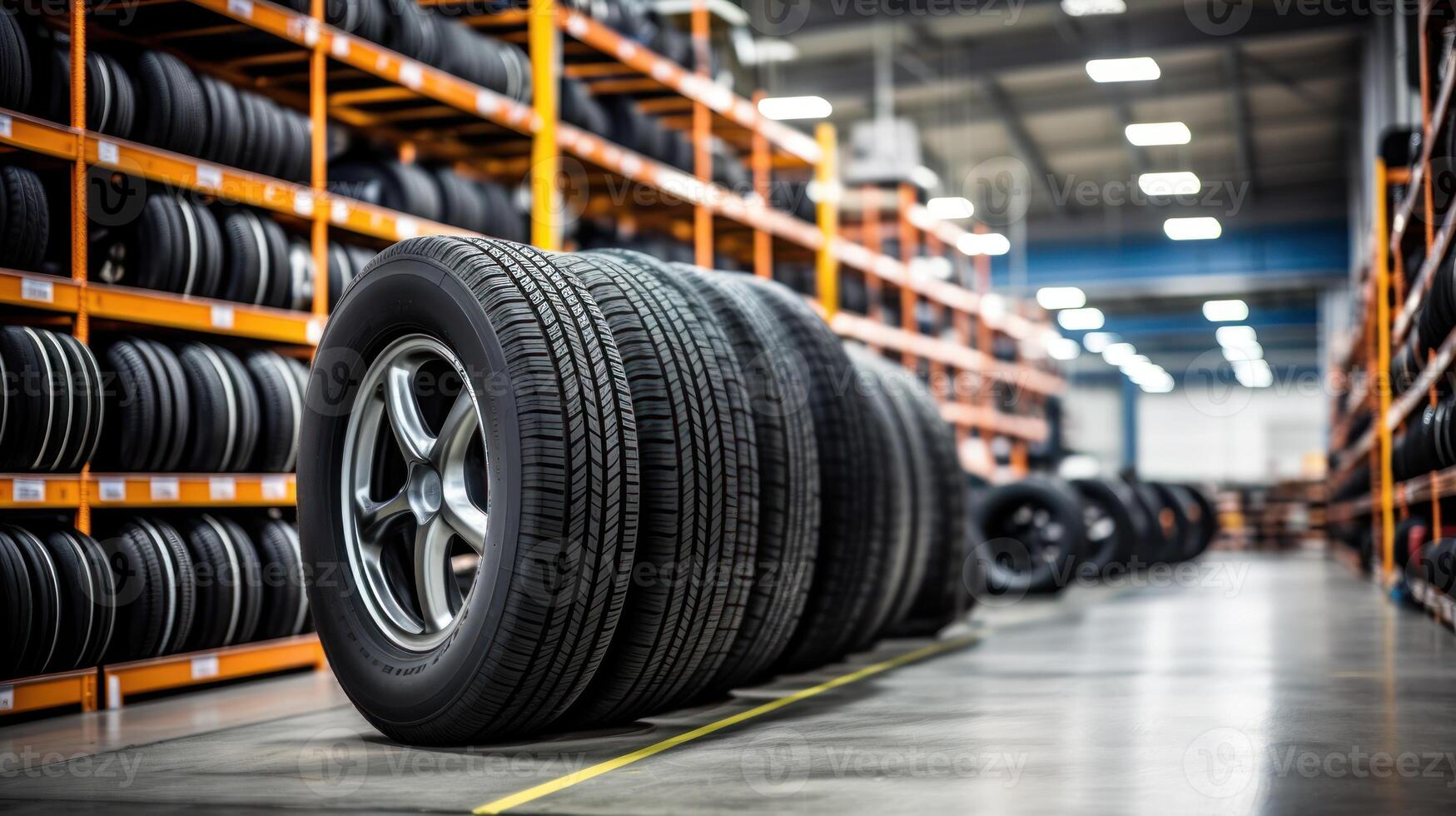 AI generated Automotive Tire Storage in Warehouse photo