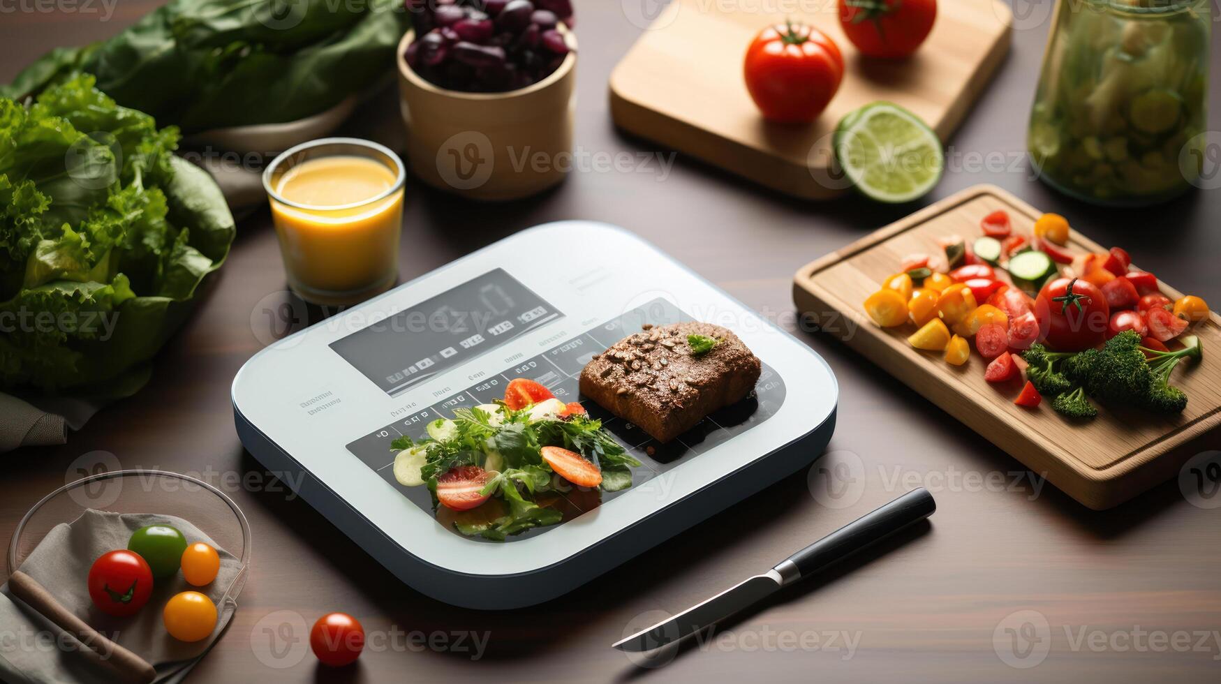 AI generated Healthy Diet Meal on Digital Kitchen Scale photo