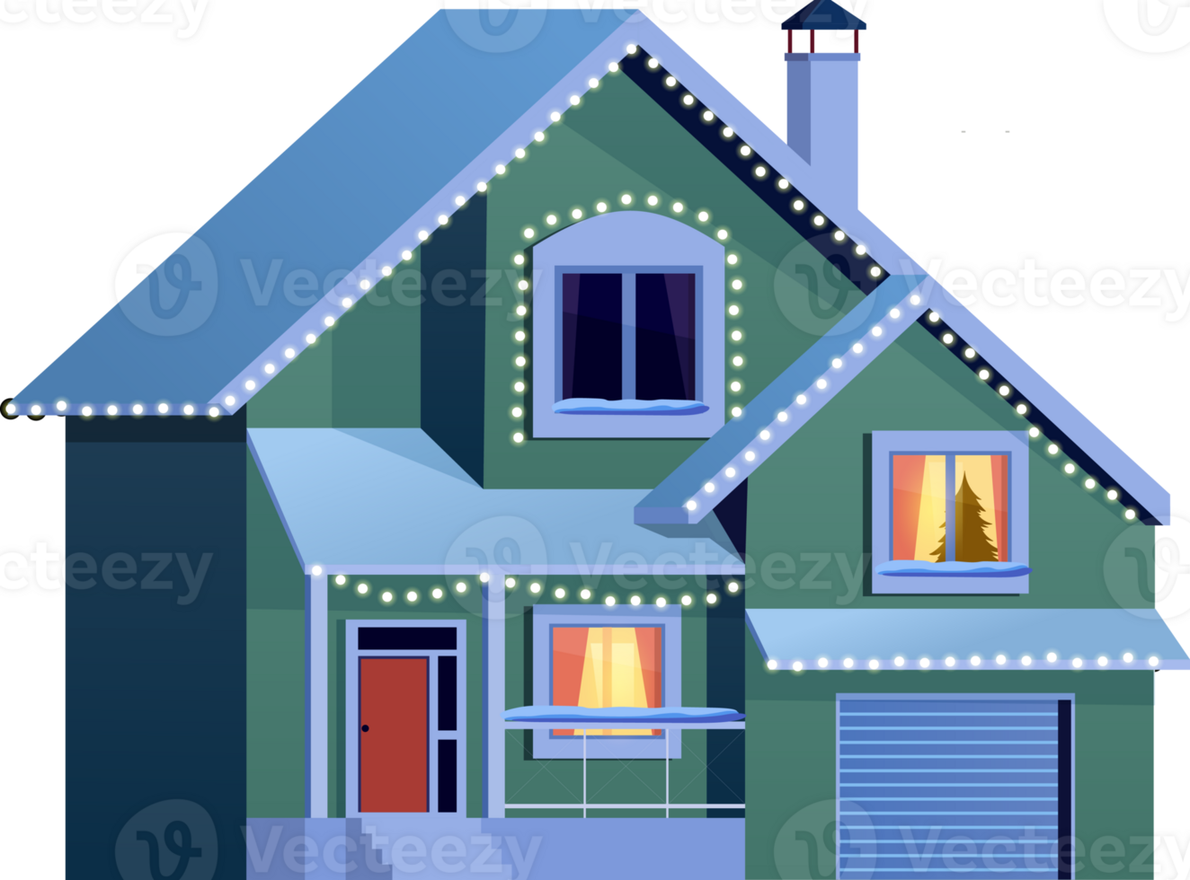 Winter house with christmas decoration png
