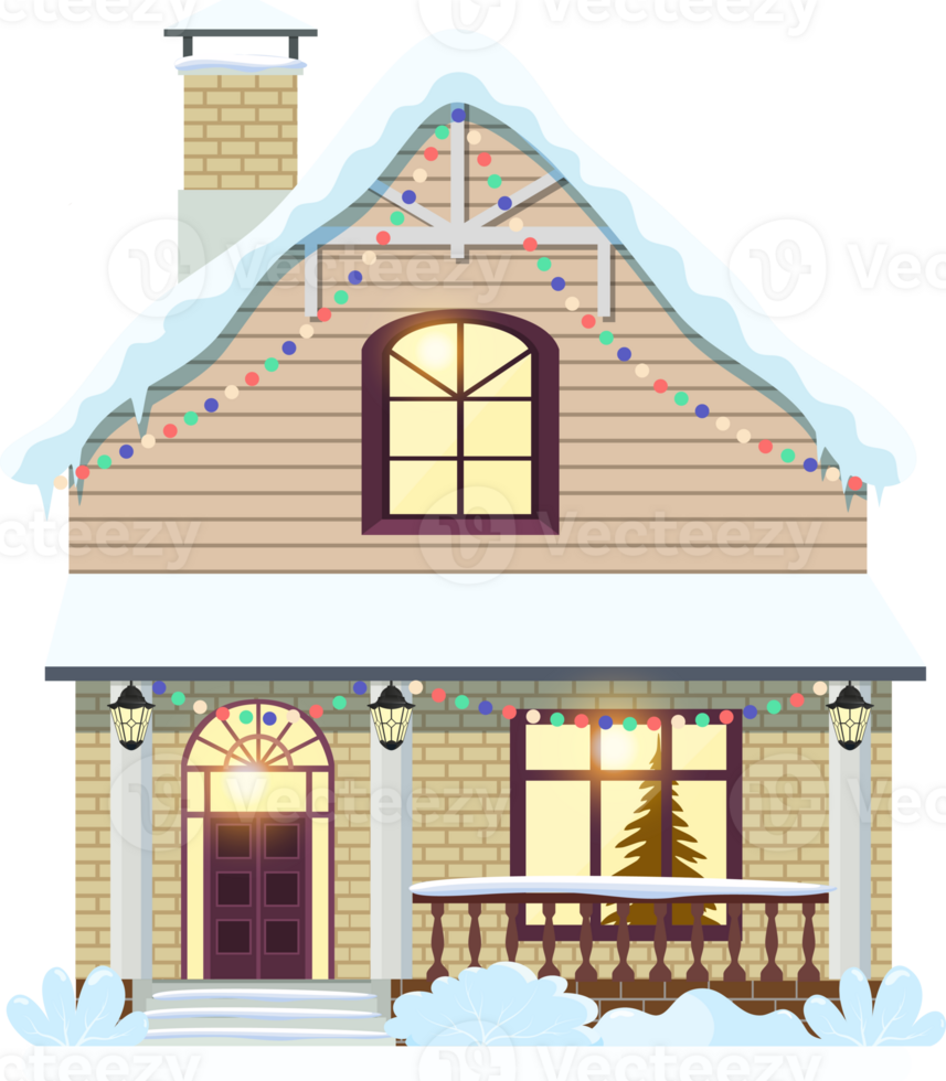 Winter house with christmas decoration png
