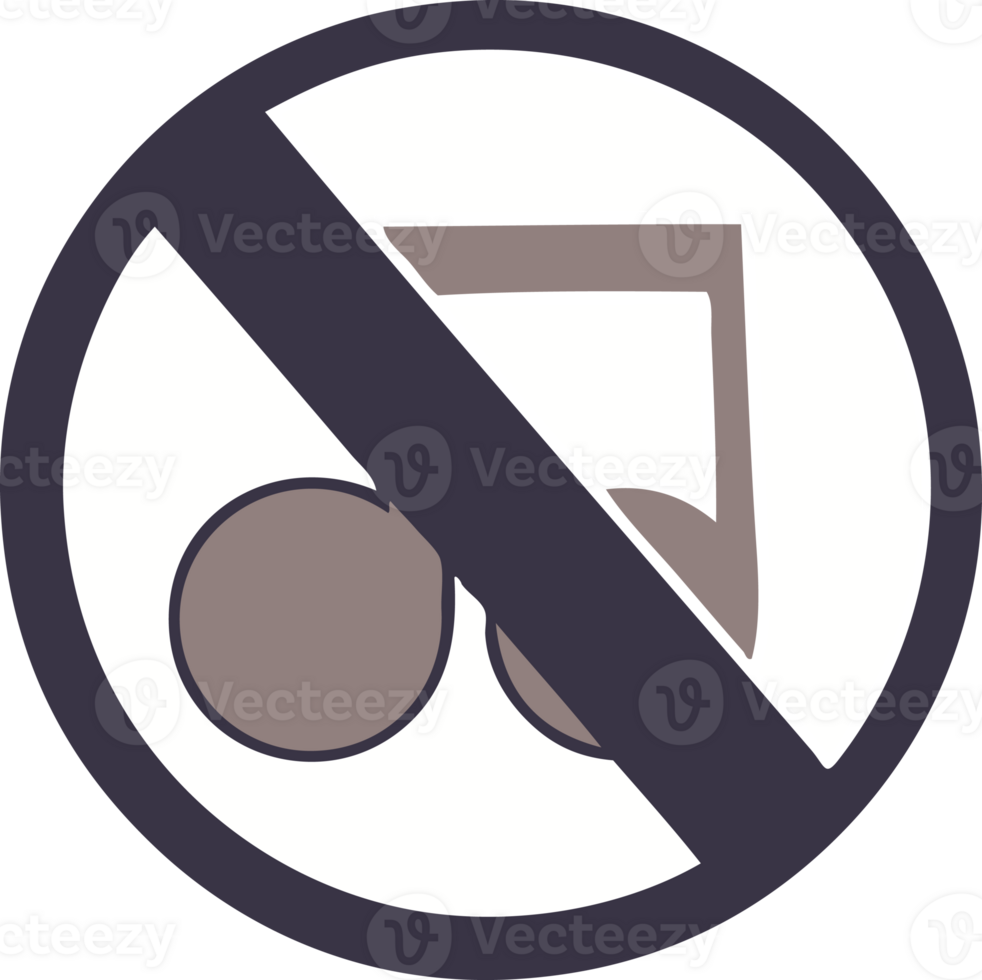 flat color retro cartoon no music allowed sign png