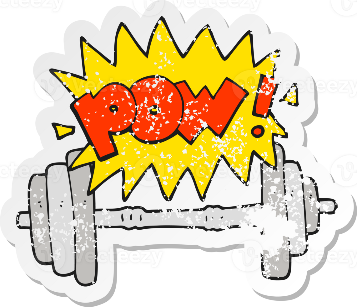 retro distressed sticker of a cartoon gym barbell png