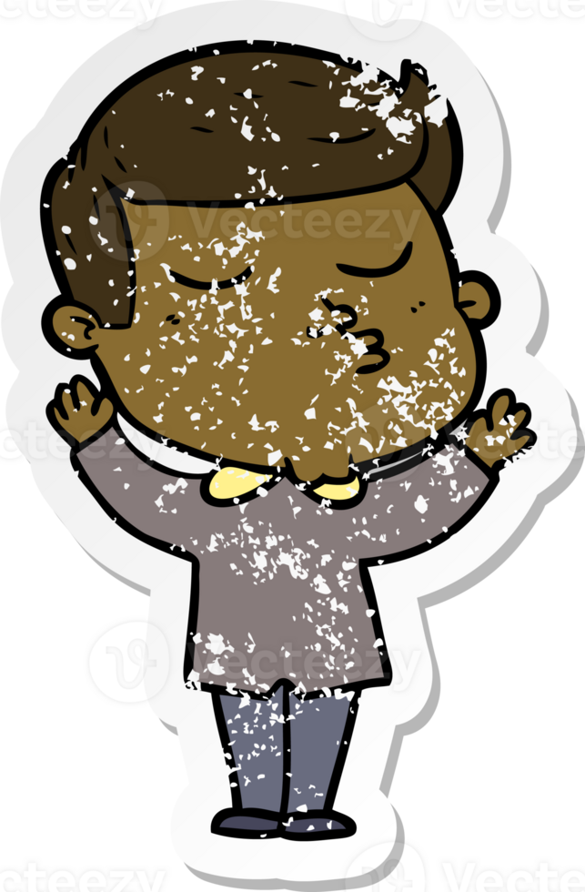 distressed sticker of a cartoon model guy pouting png