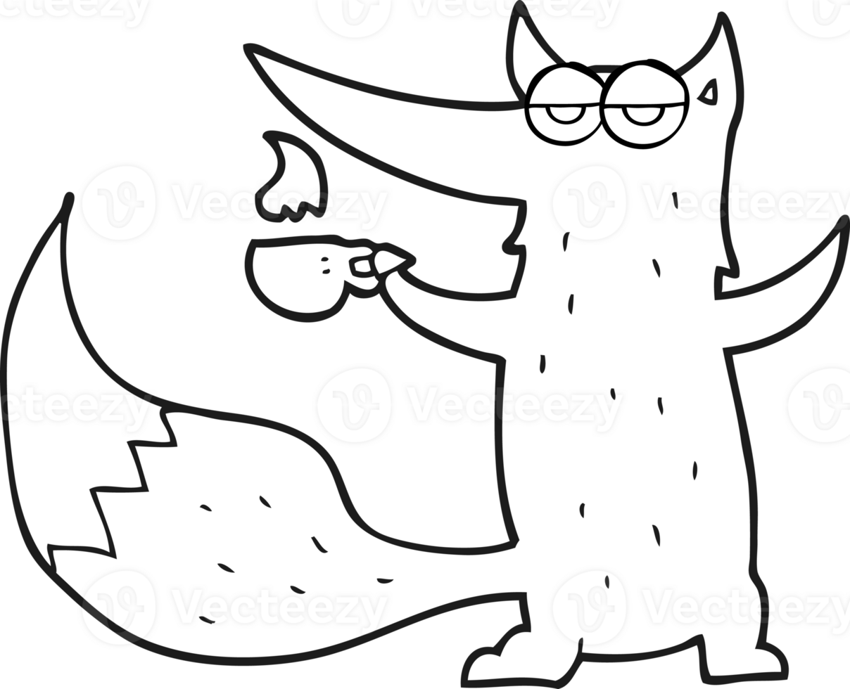 black and white cartoon wolf with coffee cup png