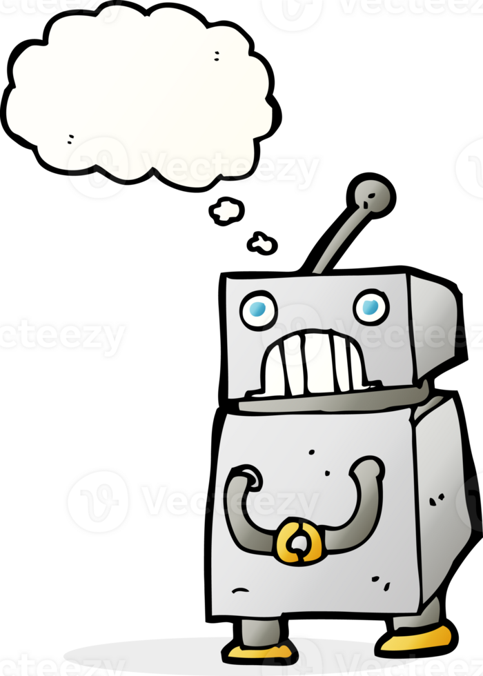 cartoon robot with thought bubble png