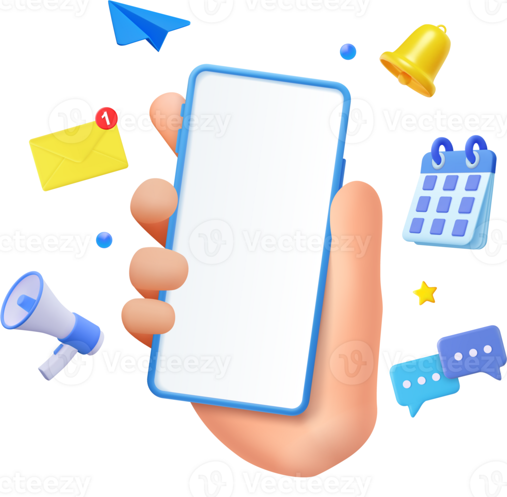 Hand holding Phone with business management app. png