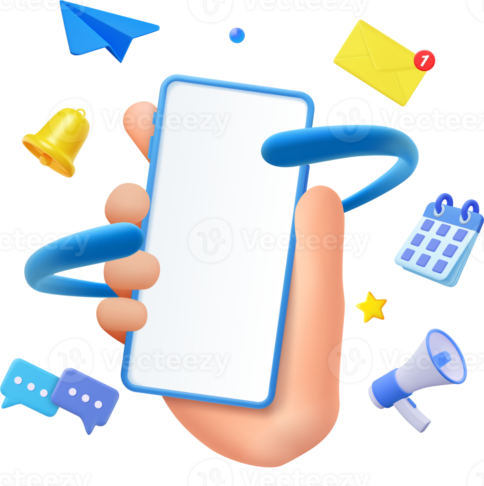 Hand holding Phone with business management app. png