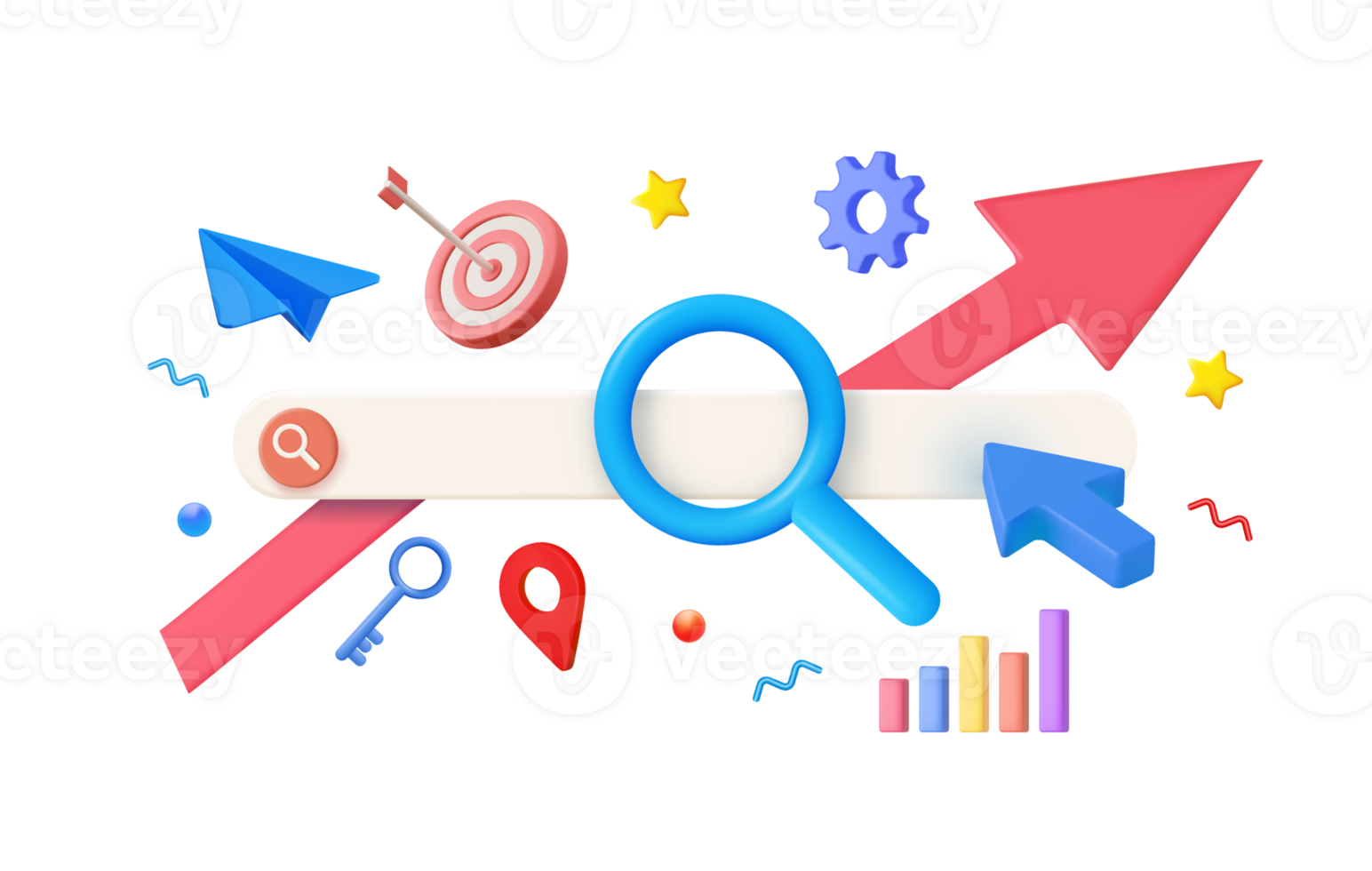3d SEO concept. Idea of search engine optimization png