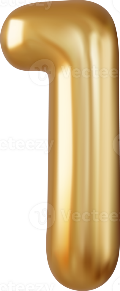 3d Number 1. One Number sign gold color. png