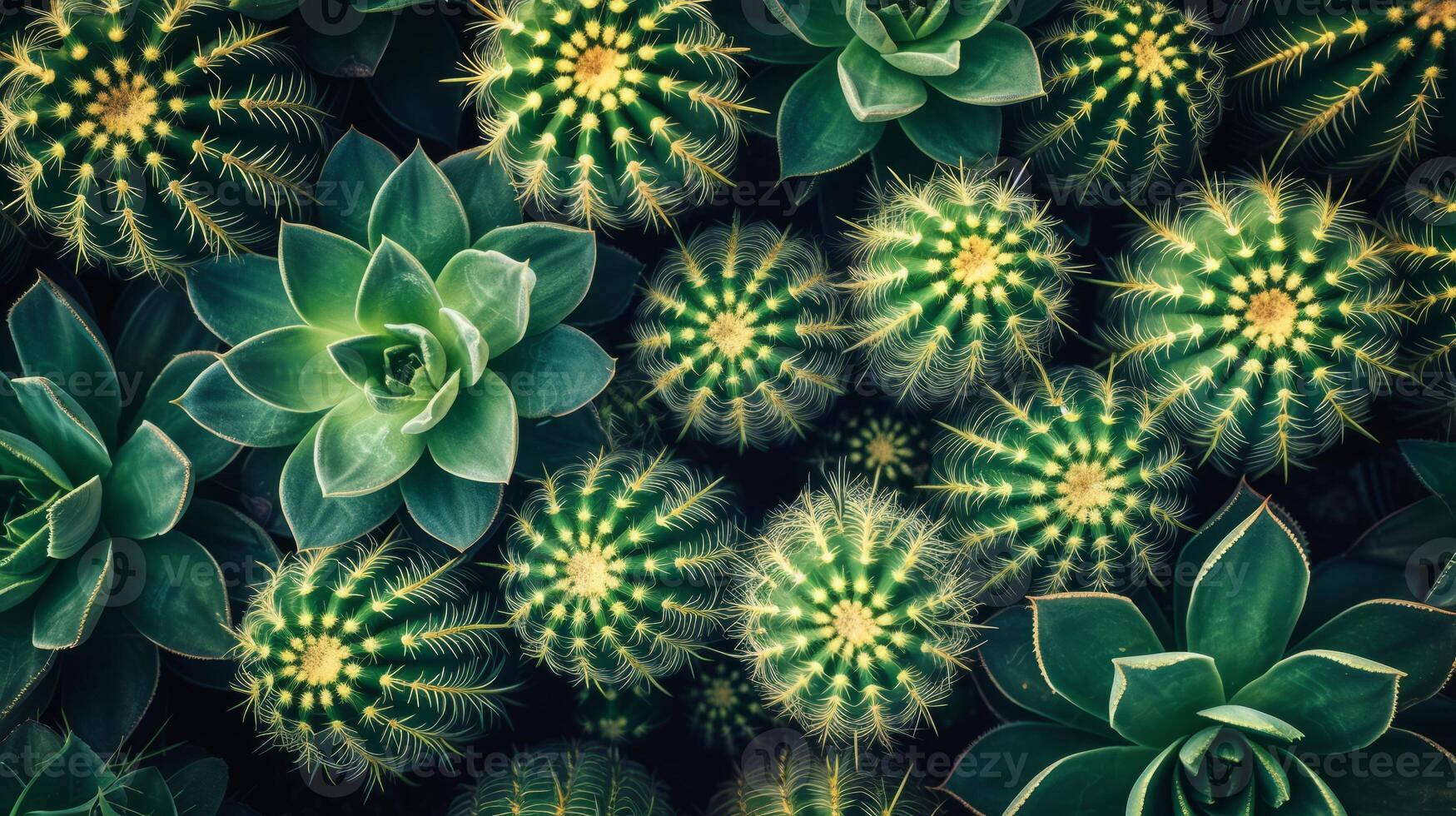 AI generated Close-up view of vibrant green cacti plants photo