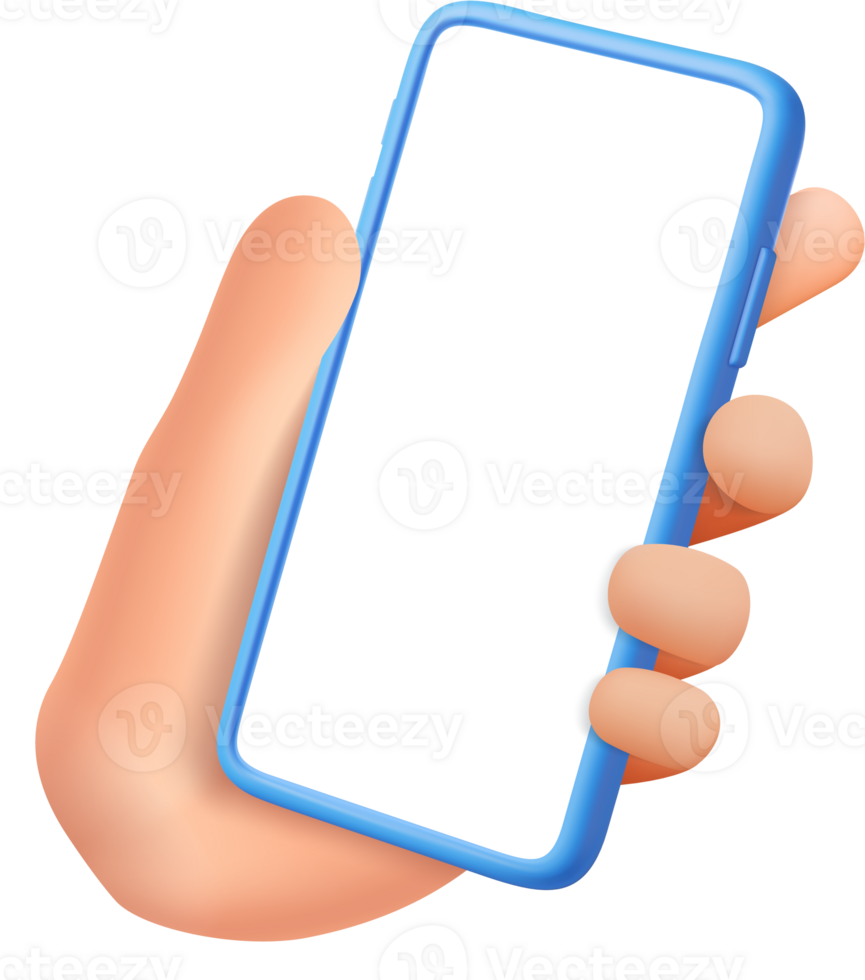 3D Hand holding mobile phone with empty screen png