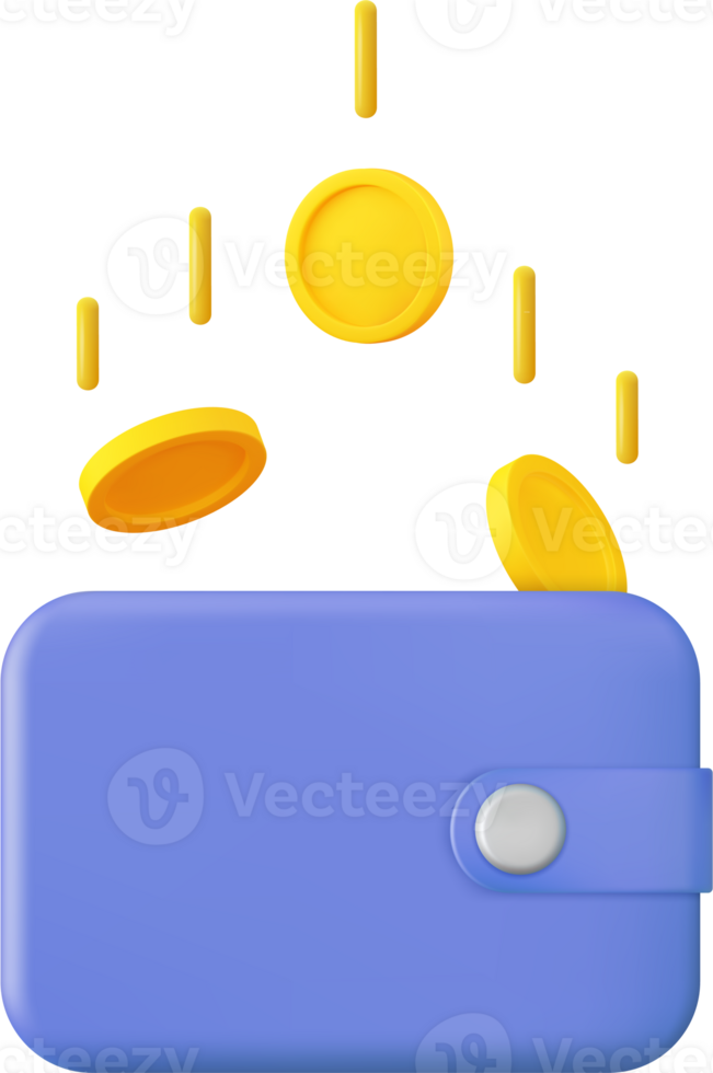 3D Falling Gold Coins and Leather Wallet. png