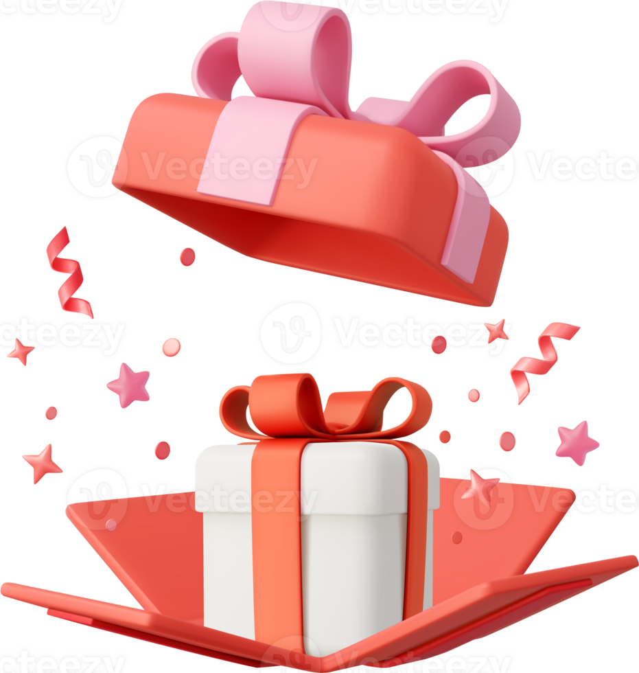 3d Cute Surprise Gift Box With Falling Confetti png