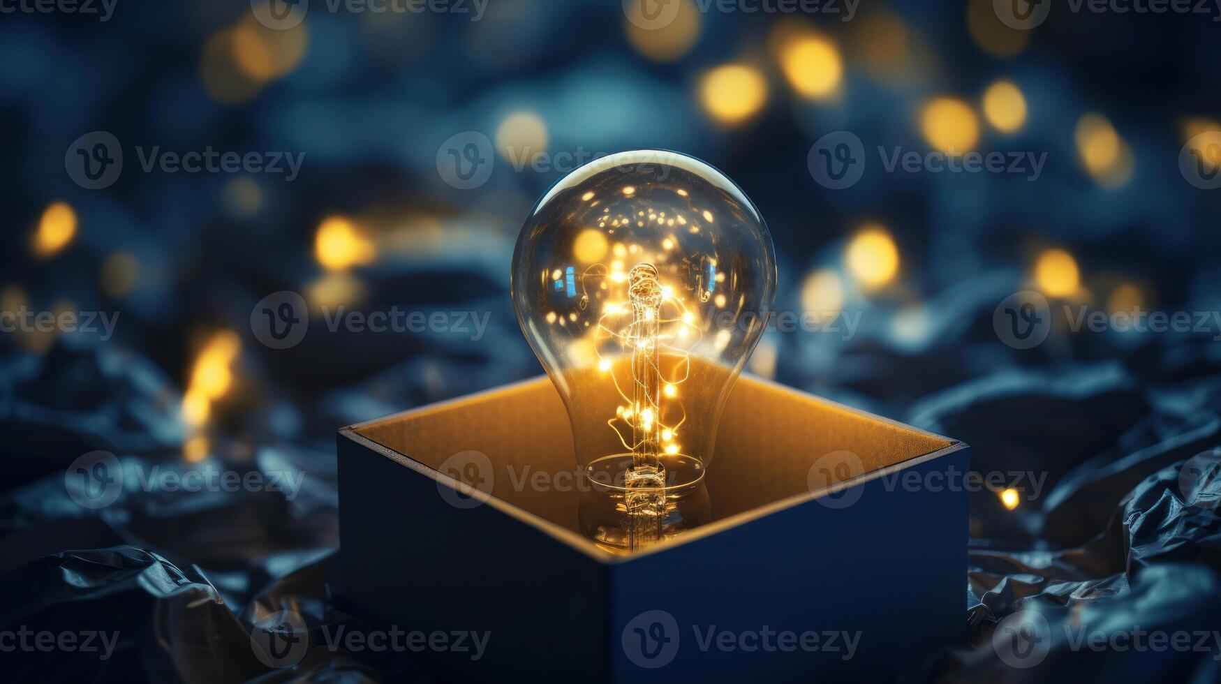 AI generated Illuminated Light Bulb in a Box Concept photo