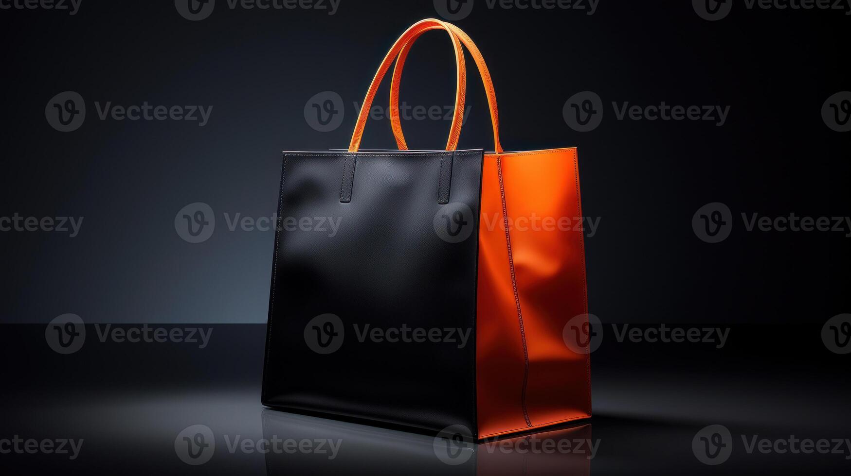 AI generated Stylish Two-Tone Designer Shopping Bag on Dark Background photo