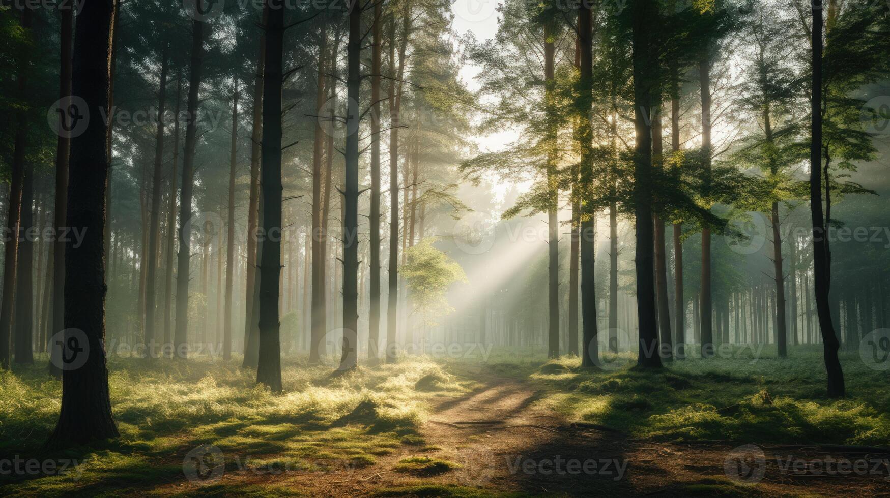 AI generated Misty Morning in Tranquil Forest photo