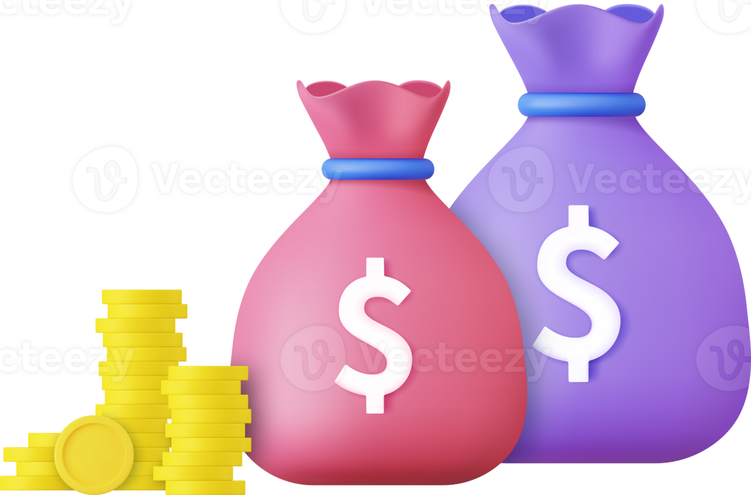 Money bags and stacks of golden coins png