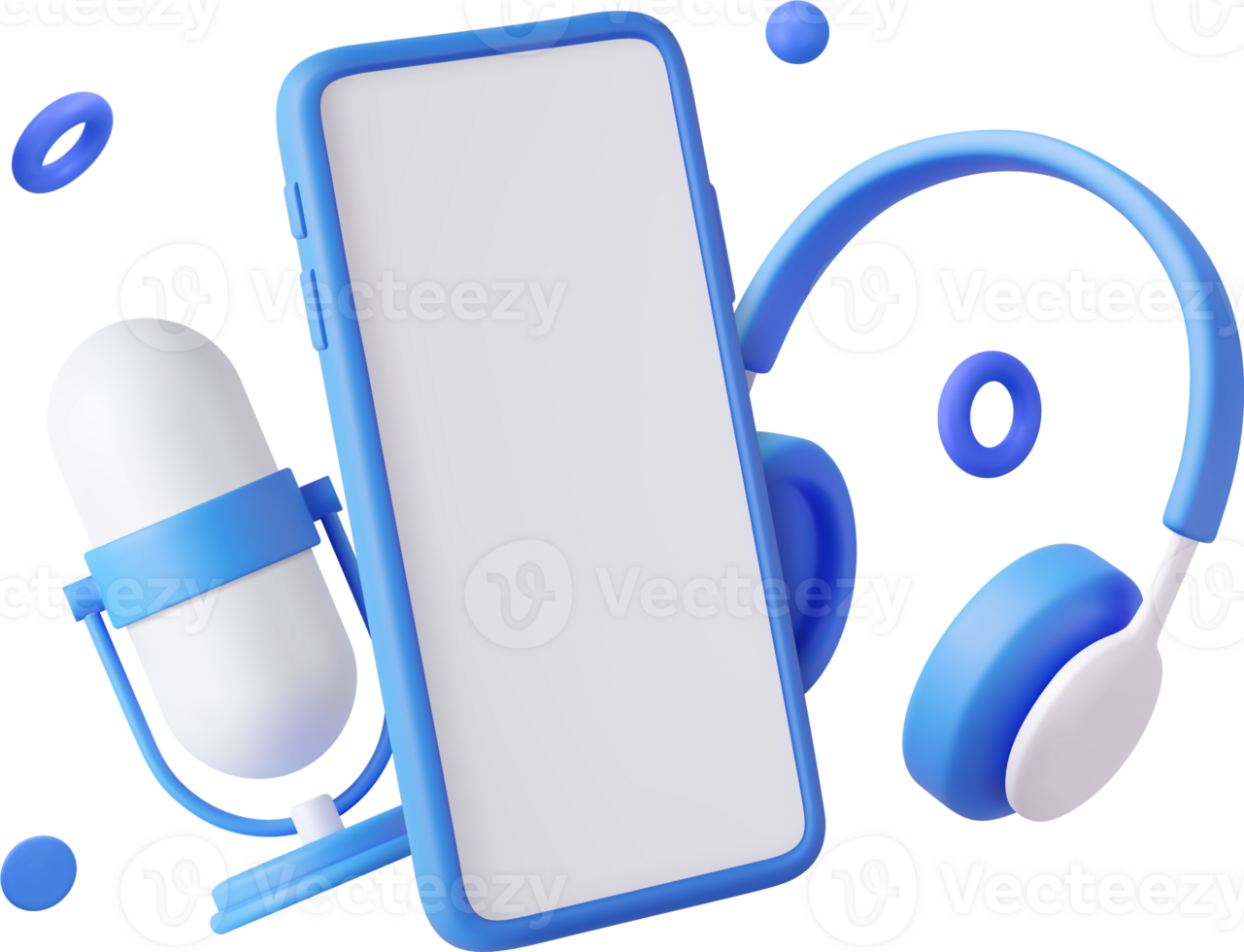 3D Retro Microphone and Headphone and Smart Phone png